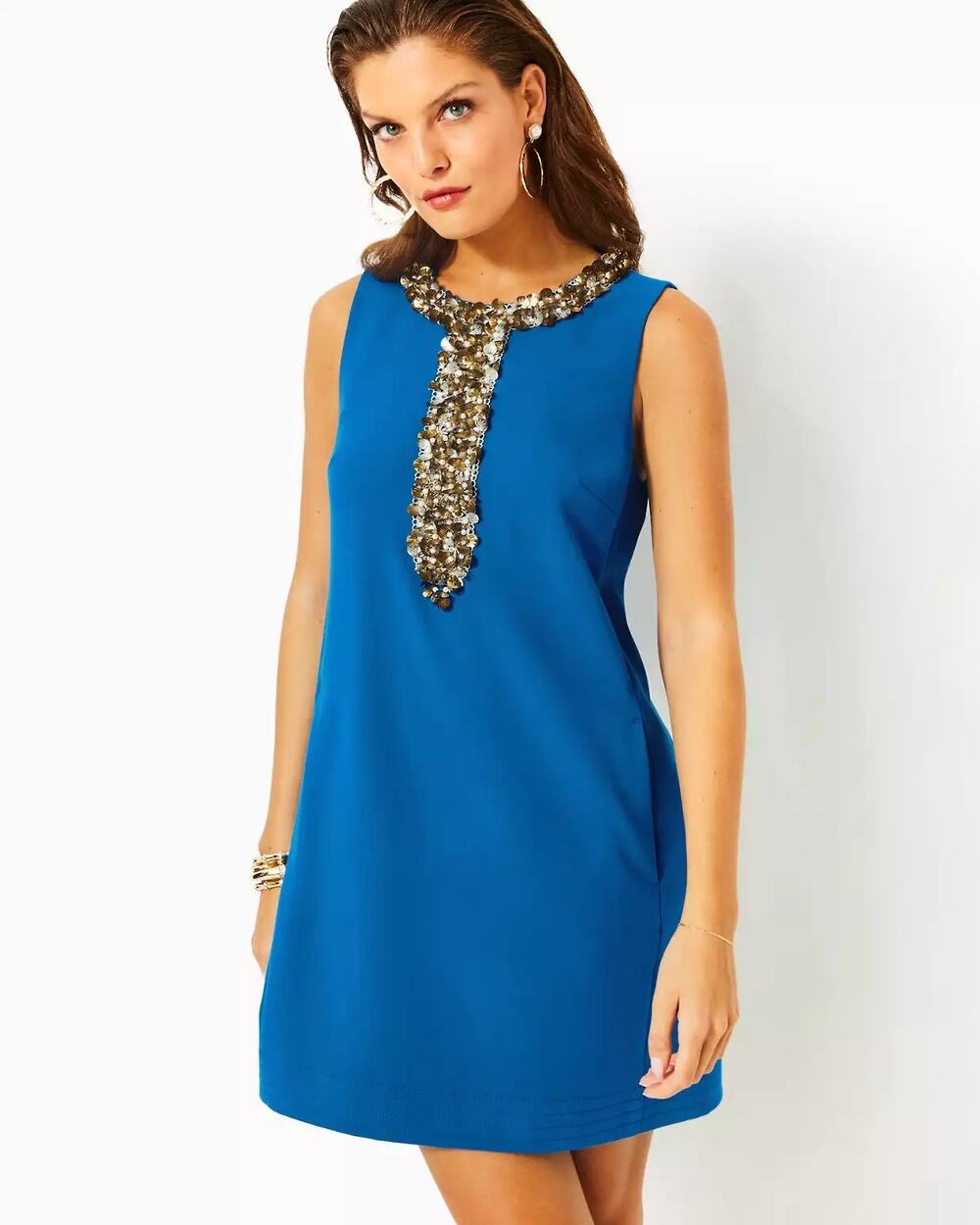 NWT Lilly Pulitzer Edita Embellished Shift Dress Blue 14 Preppy Cocktail Resort
